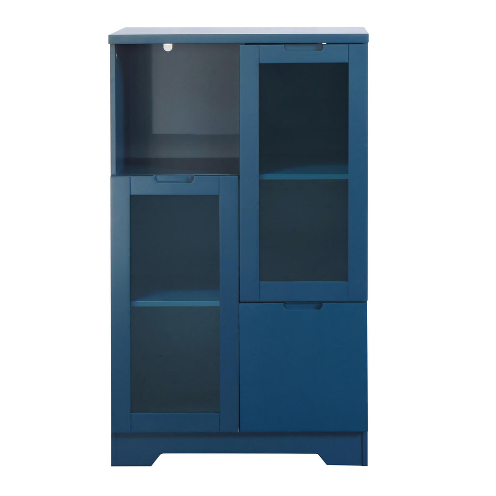 Navy Blue MDF Painted Cabinet with Glass Doors, Drawer, and Open Storage Space for Bedroom and Living Room - Grand Goldman Shop