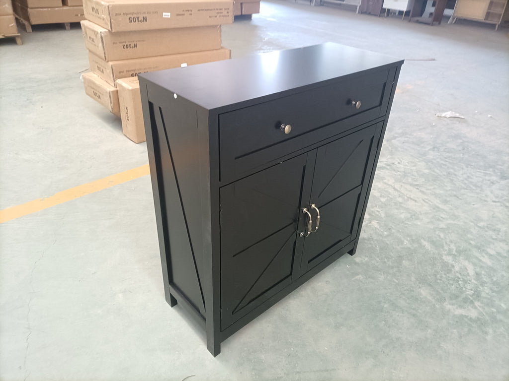 Kitchen Sideboard Buffet Cabinet, Farmhouse Storage Cabinet With Drawer And Adjustable Shelf, Barn Door Accent Cabinet For Kitchen, Dining Room, Entryway,Black - Grand Goldman Shop