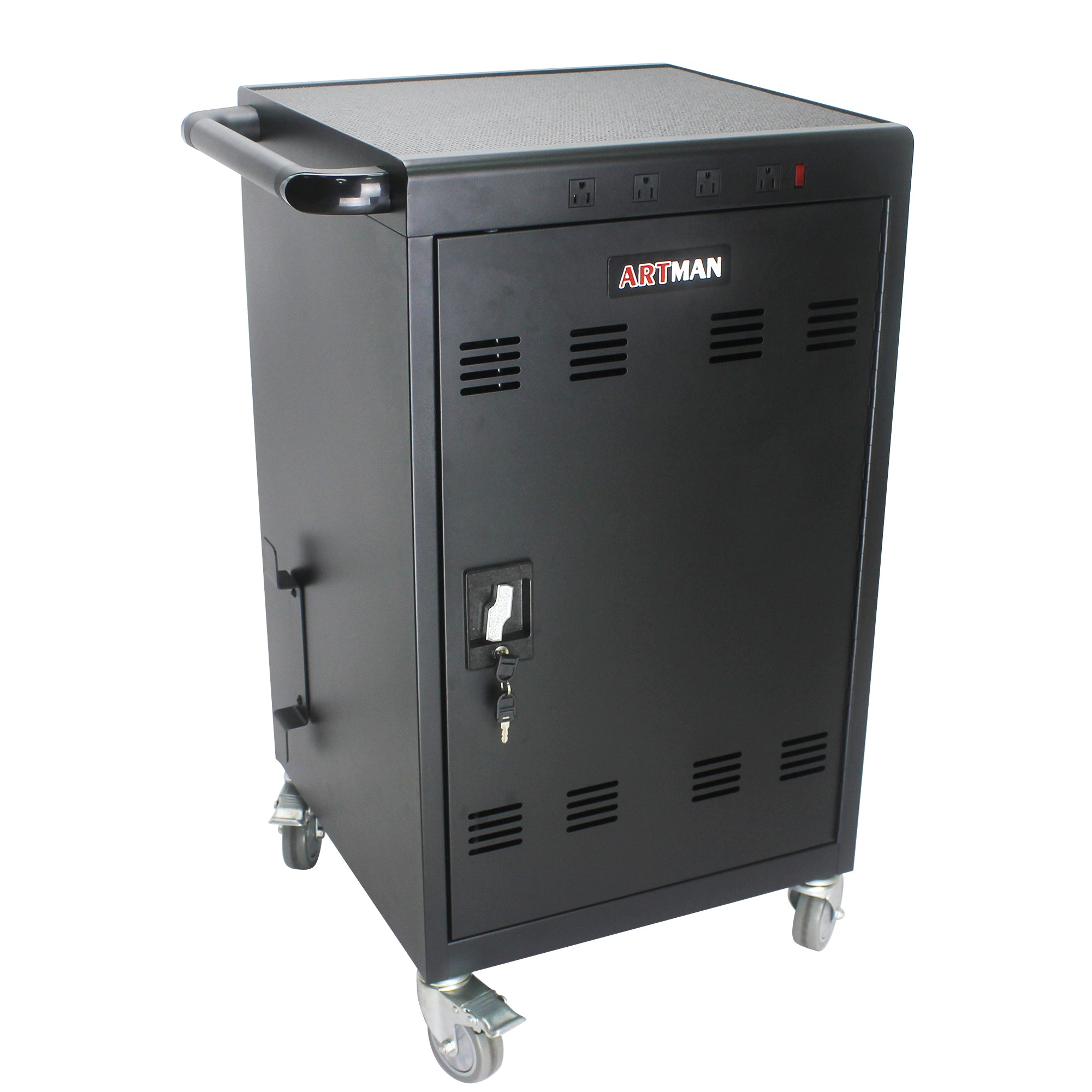 Mobile Charging Cart for Tablets Laptops 35-Device Capacity Matt Black Metal - Grand Goldman