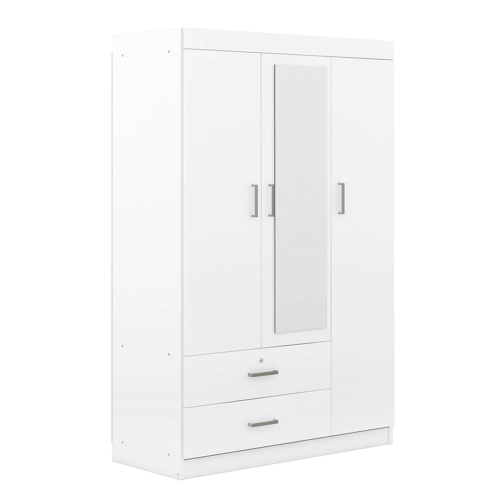 3-Door Mirror Wardrobe with shelves, White - Grand Goldman Shop