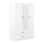 3-Door Mirror Wardrobe with shelves, White - Grand Goldman Shop