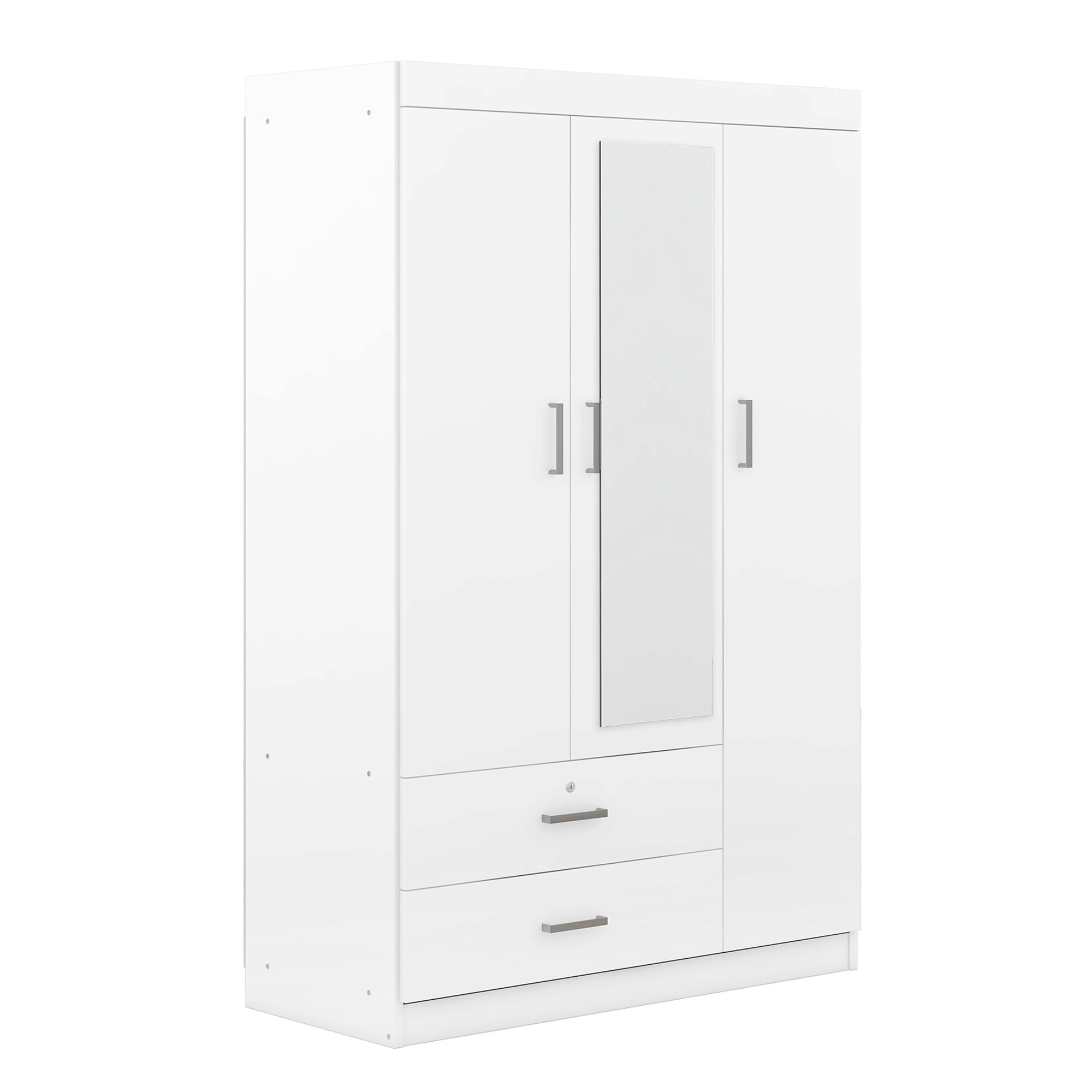 3-Door Mirror Wardrobe with shelves, White - Grand Goldman Shop