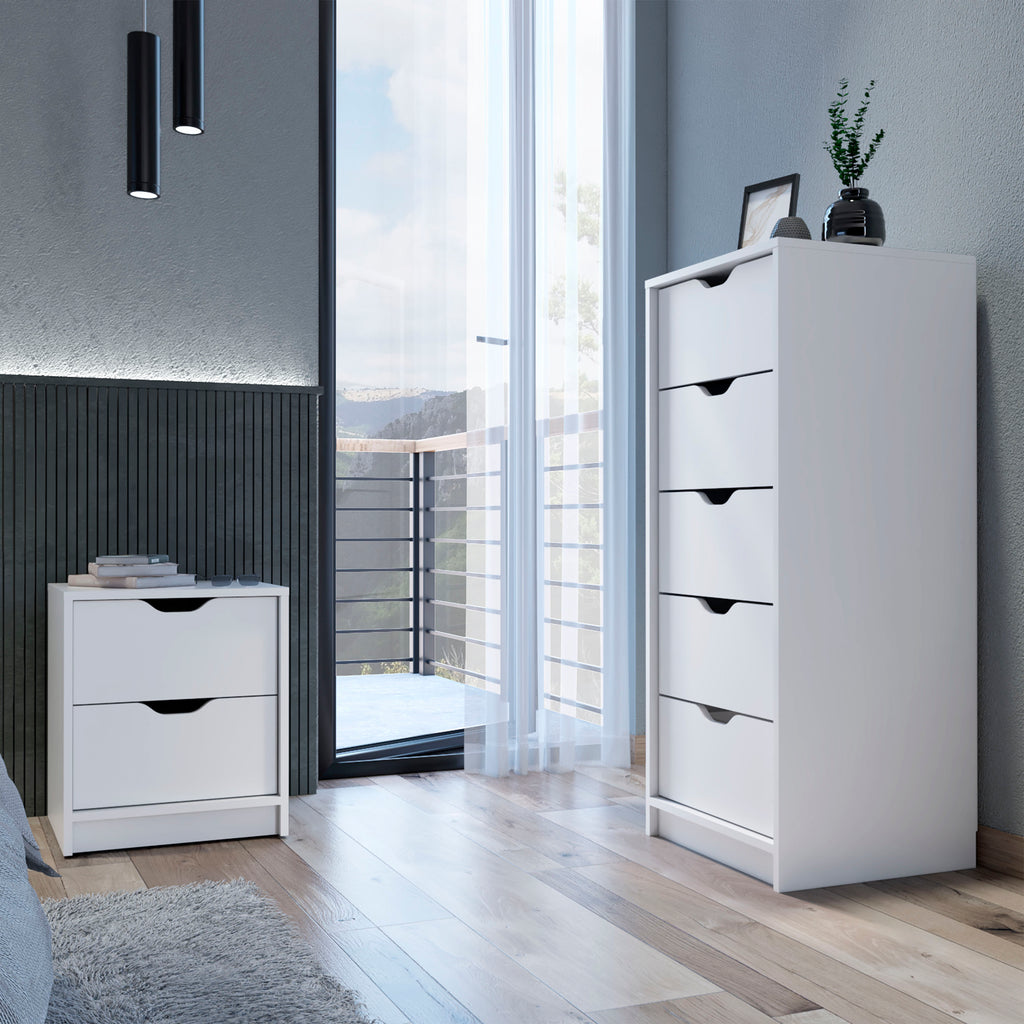 Raymer 2 Piece Bedroom Set, Nightstand + Dresser, White - Grand Goldman Shop