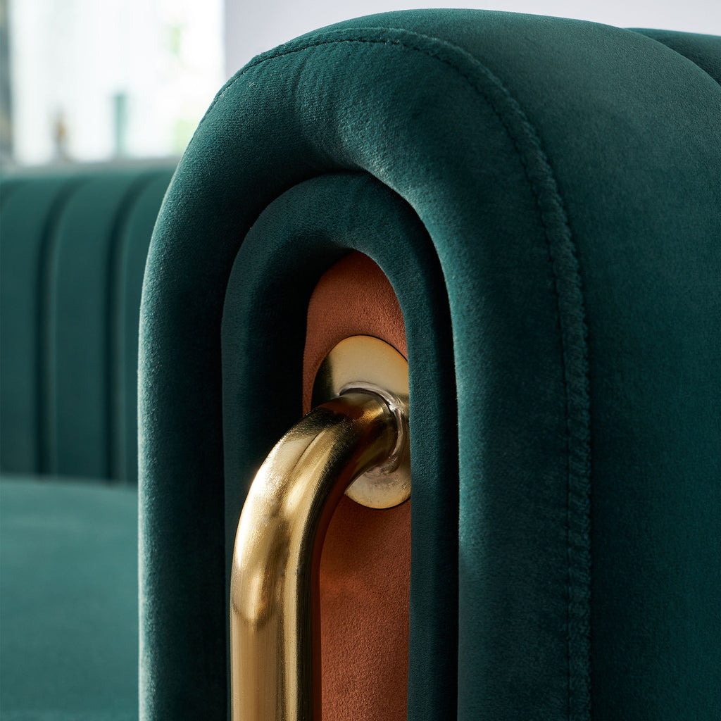Contemporary Velvet Sofa Couch 84.25''W for Living Room, Green - Grand Goldman Shop