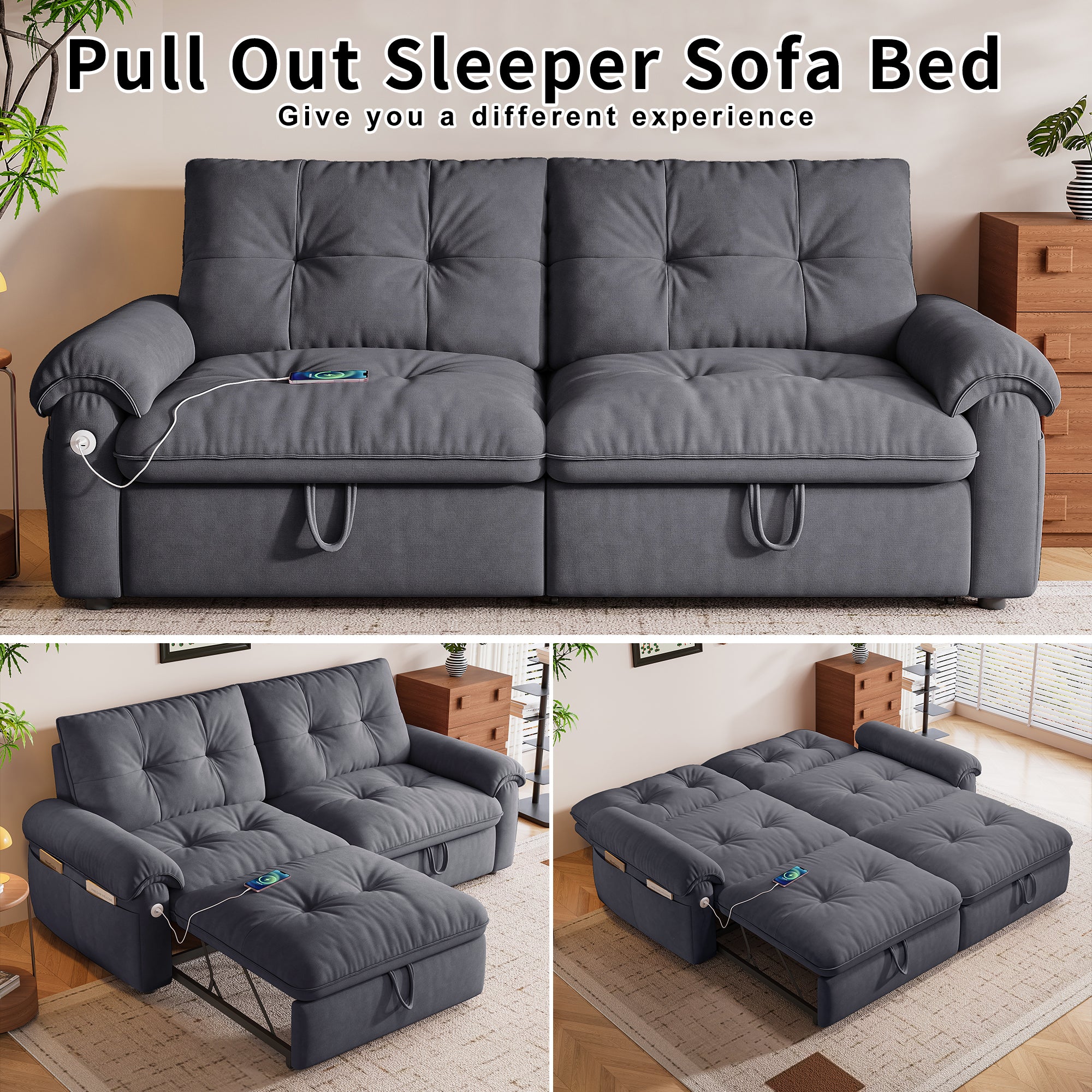 W3820S00027, a 77-inch convertible sofa bed, and a 2-in-1 piece suitable for both sitting and lying. Made of cloud-like fabric, it is applicable to living rooms, bedrooms and apart - Grand Goldman Shop