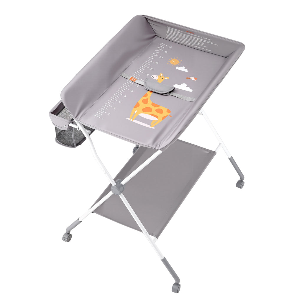 Foldable Baby Changing Diaper Station with Side Basket & Wheels Light Gray - Grand Goldman