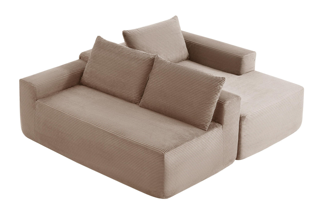 96.9' Cloud Sectional Couch with L-Shape Chaise,Modern Modular Sofa with Deep Seat, Upholstered Couches for Living Room Bedroom,No Assembly Required, (Corduroy Fabric),Camel,Right - Grand Goldman Shop