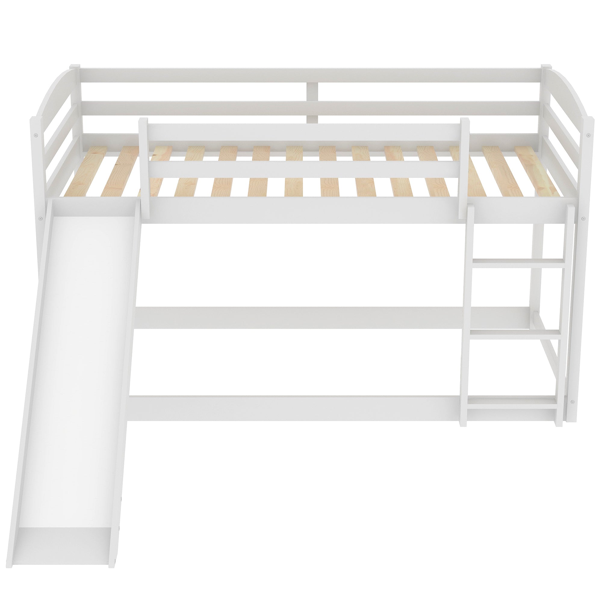 White Twin over Twin Bunk Bed with Convertible Slide and Ladder, Pine Wood and MDF, 79.3''L x 84.4''W x 46.5''H - Grand Goldman Shop