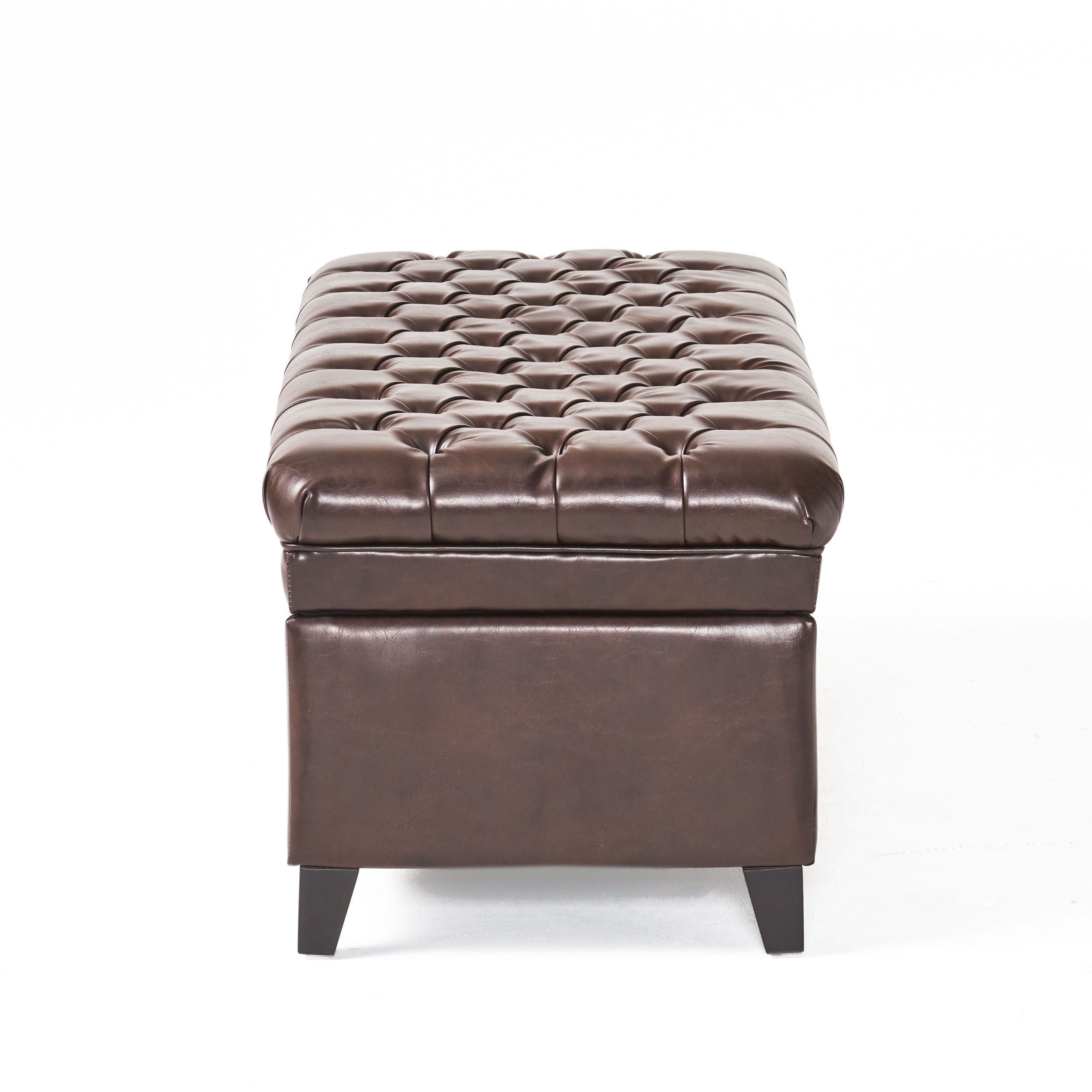 Cancia 50' Wide Faux Leather Tufted Rectangle Storage Ottoman Brown PU - Grand Goldman Shop
