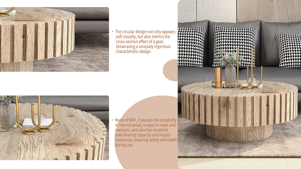 Modern minimalist circular coffee table 31.4'' with natural wood texture, stable and durable, enhancing spatial aesthetics suitable for living rooms, study rooms and offices. - Grand Goldman Shop