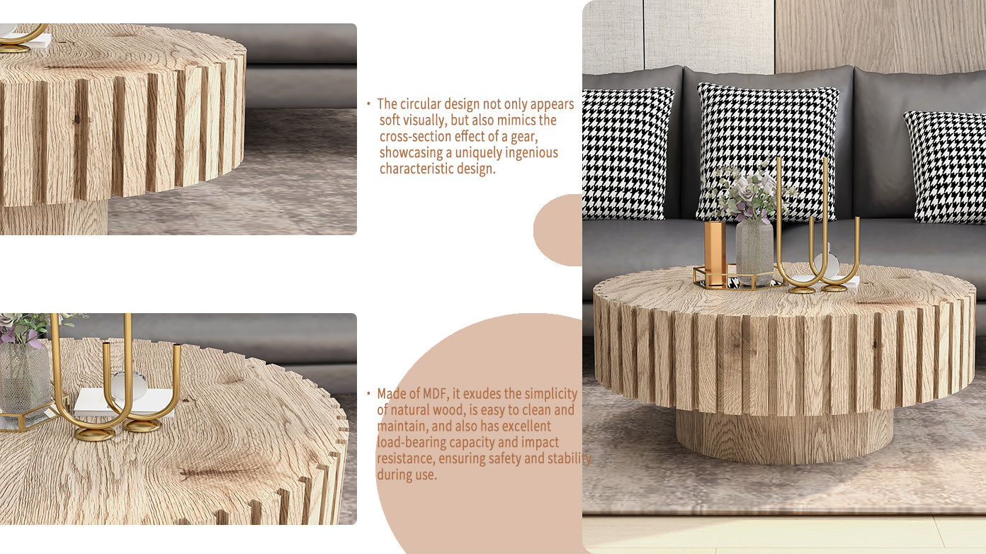 Modern minimalist circular coffee table 31.4'' with natural wood texture, stable and durable, enhancing spatial aesthetics suitable for living rooms, study rooms and offices. - Grand Goldman Shop