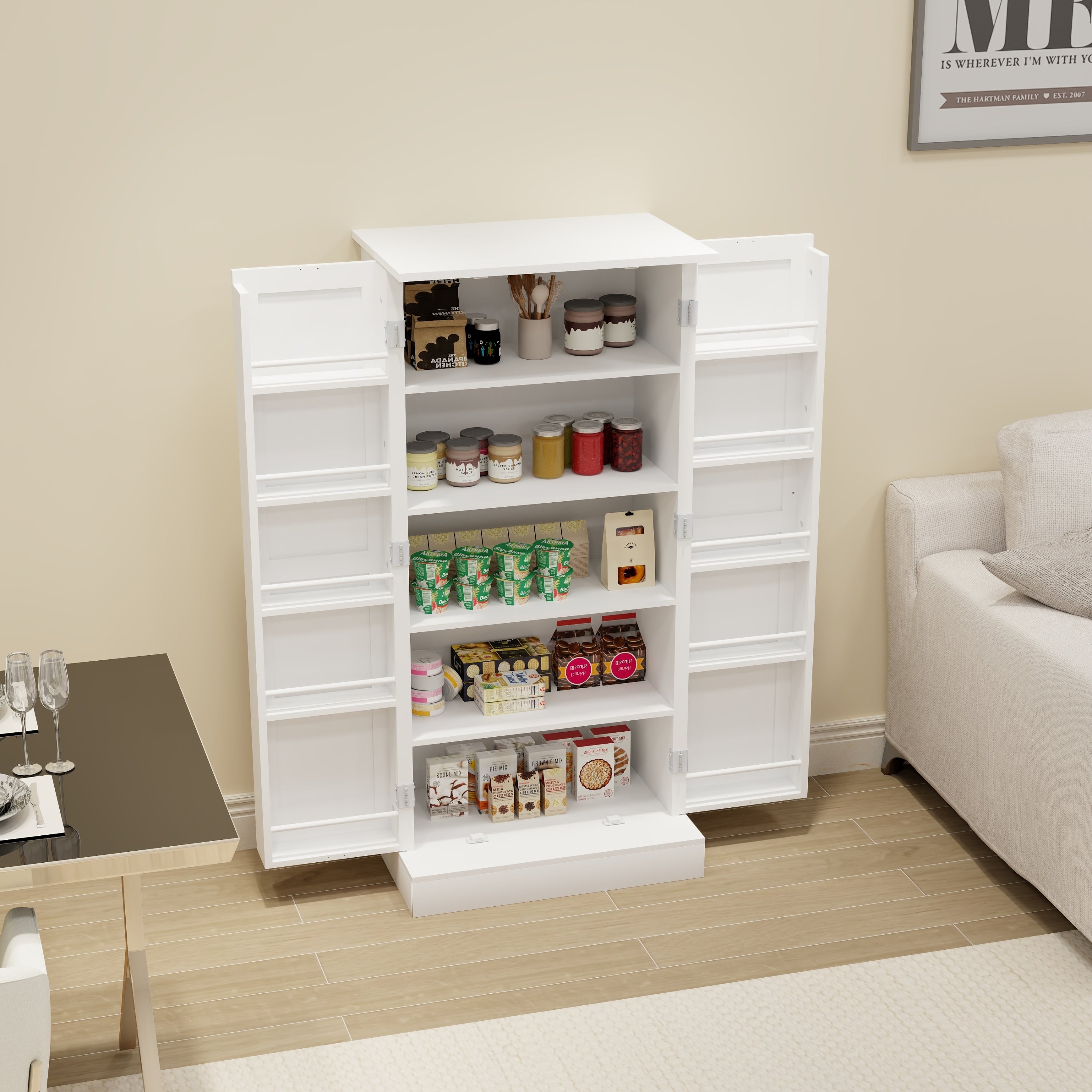 50' LED Kitchen Pantry Cabinet,Freestanding Buffet Cupboards Sideboard with 2 Doors with Racks and 2 Adjustable Shelves for Kitchen, Living Room and Dinning Room-White - Grand Goldman Shop