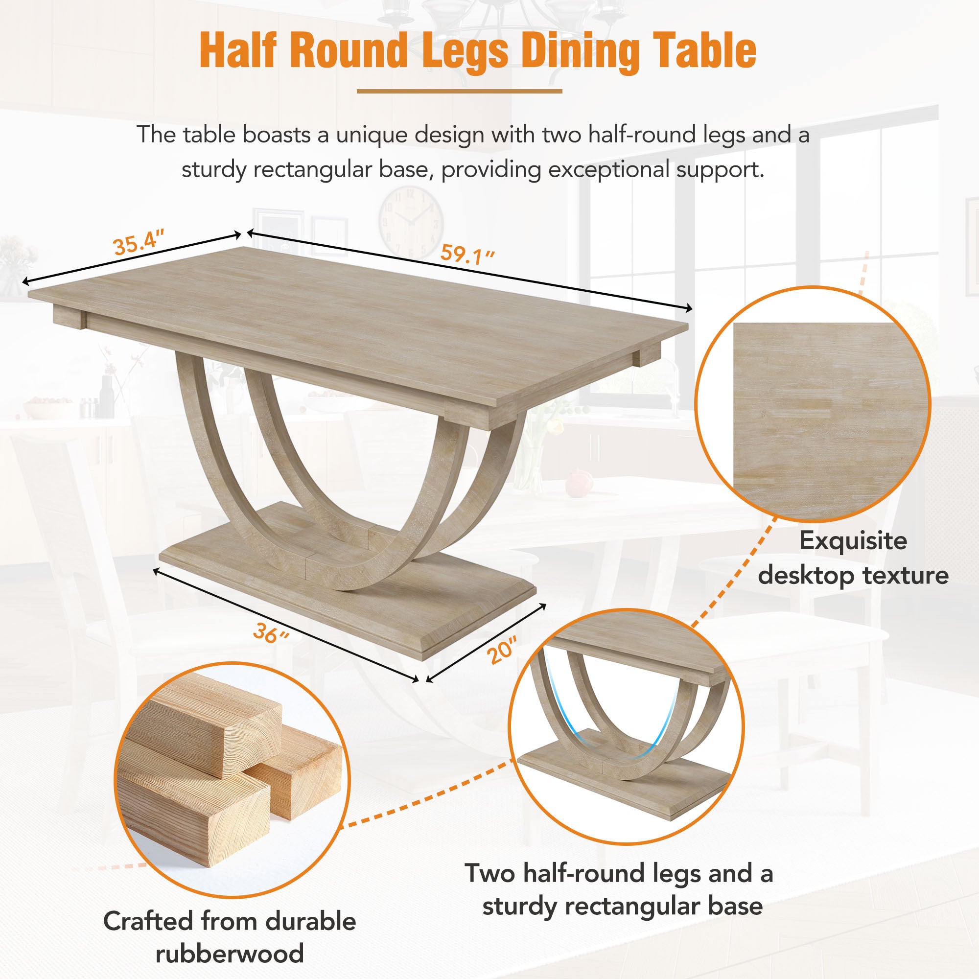 TOPMAX Modern Style Natural Wood 6-Piece Dining Table Set with Bench and Chairs, Upholstered Seats, Rubberwood Frame - Grand Goldman Shop