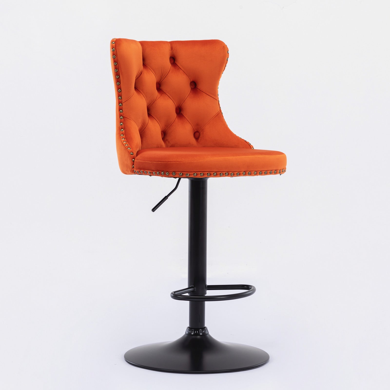A&A Furniture,Swivel Velvet Barstools Adjusatble Seat Height from 25-33 Inch,17.7inch base, Modern Upholstered Bar Stools with Backs Comfortable Tufted for Home Pub and Kitchen Island,Orange,Set of 2 - Grand Goldman Shop