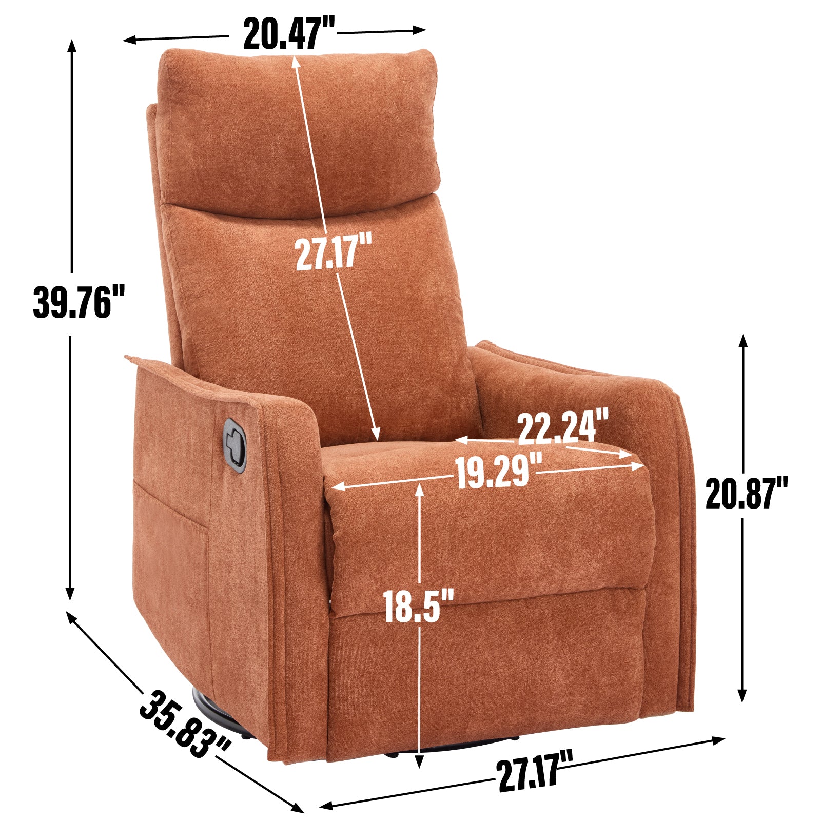 Heat Massage Manual Recliner Chair with Rocker and Swivel in Fabric for Living Room, Orange - Grand Goldman Shop