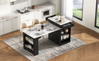 K&K 59.5' Kitchen Island with Extendable Dining Table, Kitchen Storage Table with Double-sided Storage, Kitchen Island with 2 Drawers, Power Outlet, Side Open Shelves, for Kitchen, Dining Room, Black - Grand Goldman Shop
