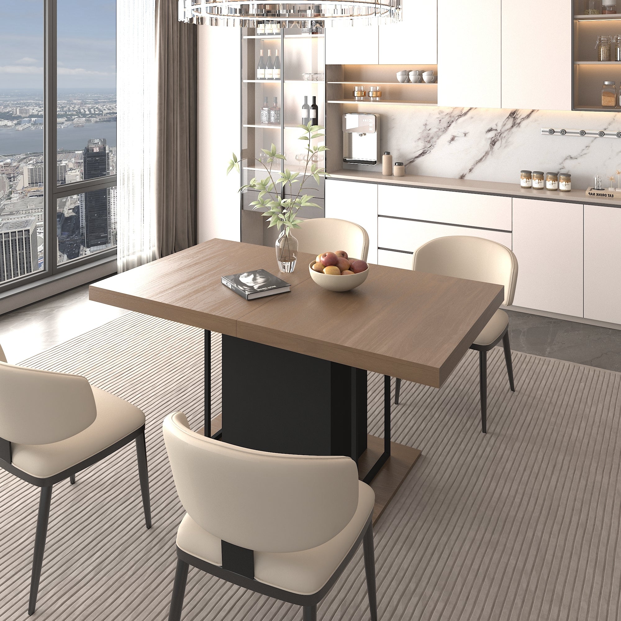Rectangle extendable dining table for 6-10 people aged effect wood and black 160-200 cm - Grand Goldman Shop