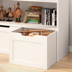 White Book Organizer with Large Drawers and Open Shelves, MDF Toy Storage Cabinet with Removable Wheels and Rounded Edges - G