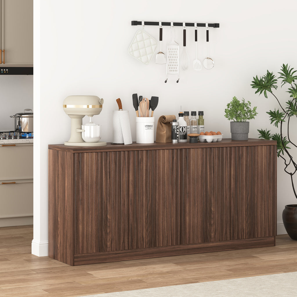 Buffet Cabinet with Storage, 62.60' Sideboard Cabinet with 4 Doors & Shelves, Wooden Kitchen Coffee Bar Credenza Storage for Living Room, Hallway Walnut - Grand Goldman Shop