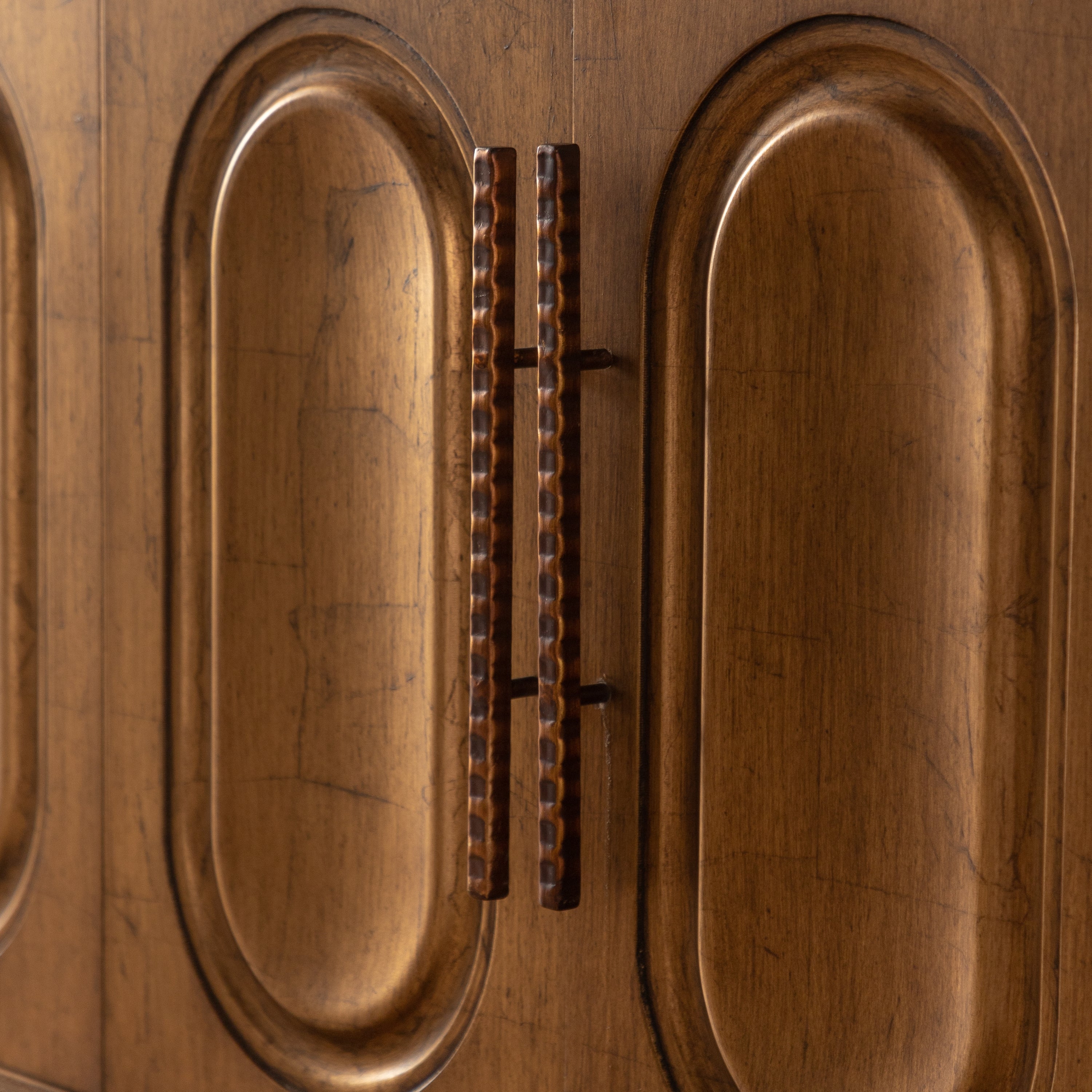 59.84' Gold-Toned 4-Door Sideboard Buffet Cabinet - Solid Wood & MDF Arched Door Storage Console Table for Dining Room/Living Room - Grand Goldman Shop