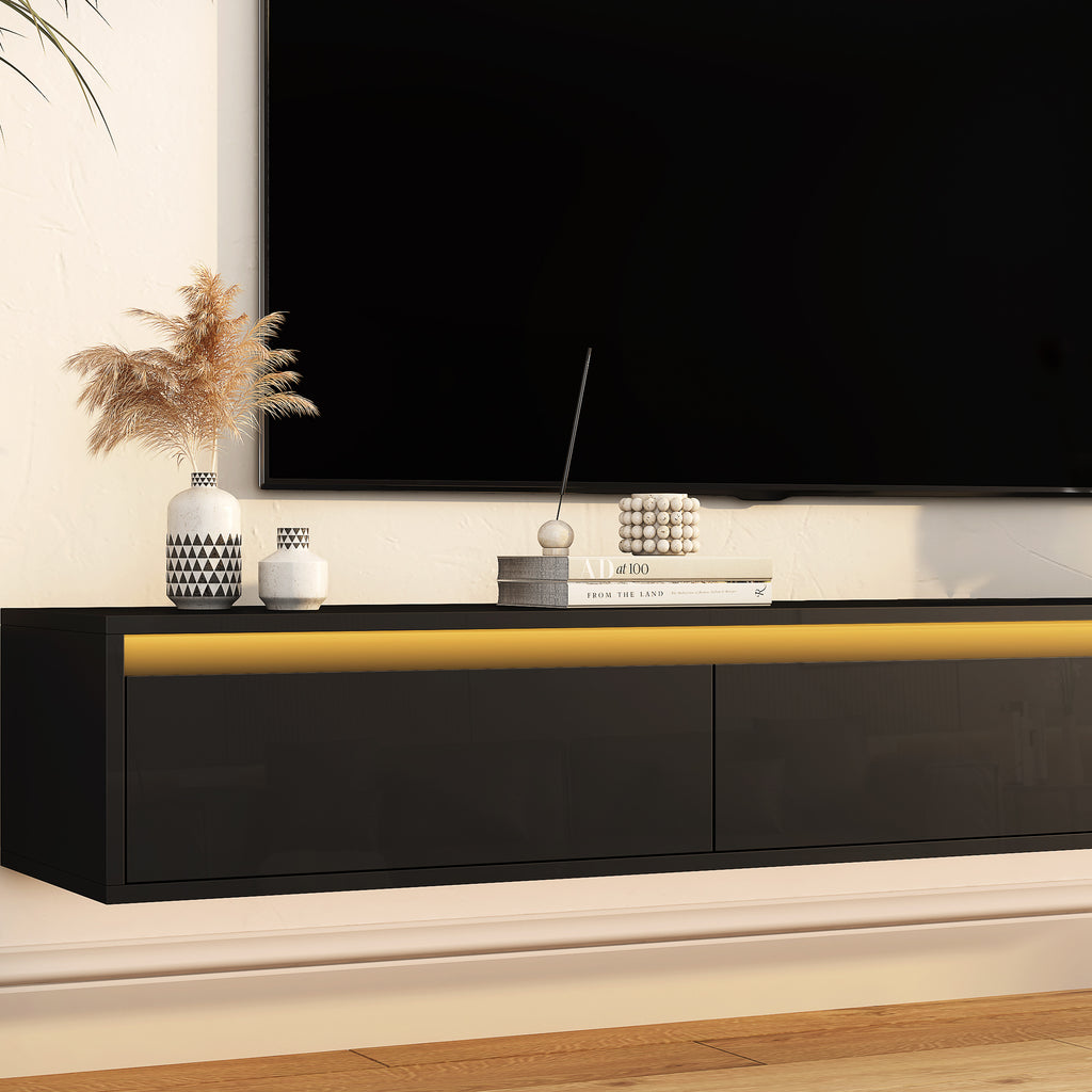 Floating TV Stand, Wall Mounted TV Shelf with Led Lights & Power OutletTV Cabinet for Black tv Stands for Living Room - Grand Goldman Shop