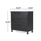 Newell Rustic Acacia Wood and Cane 3 Drawer Dresser - Grand Goldman Shop