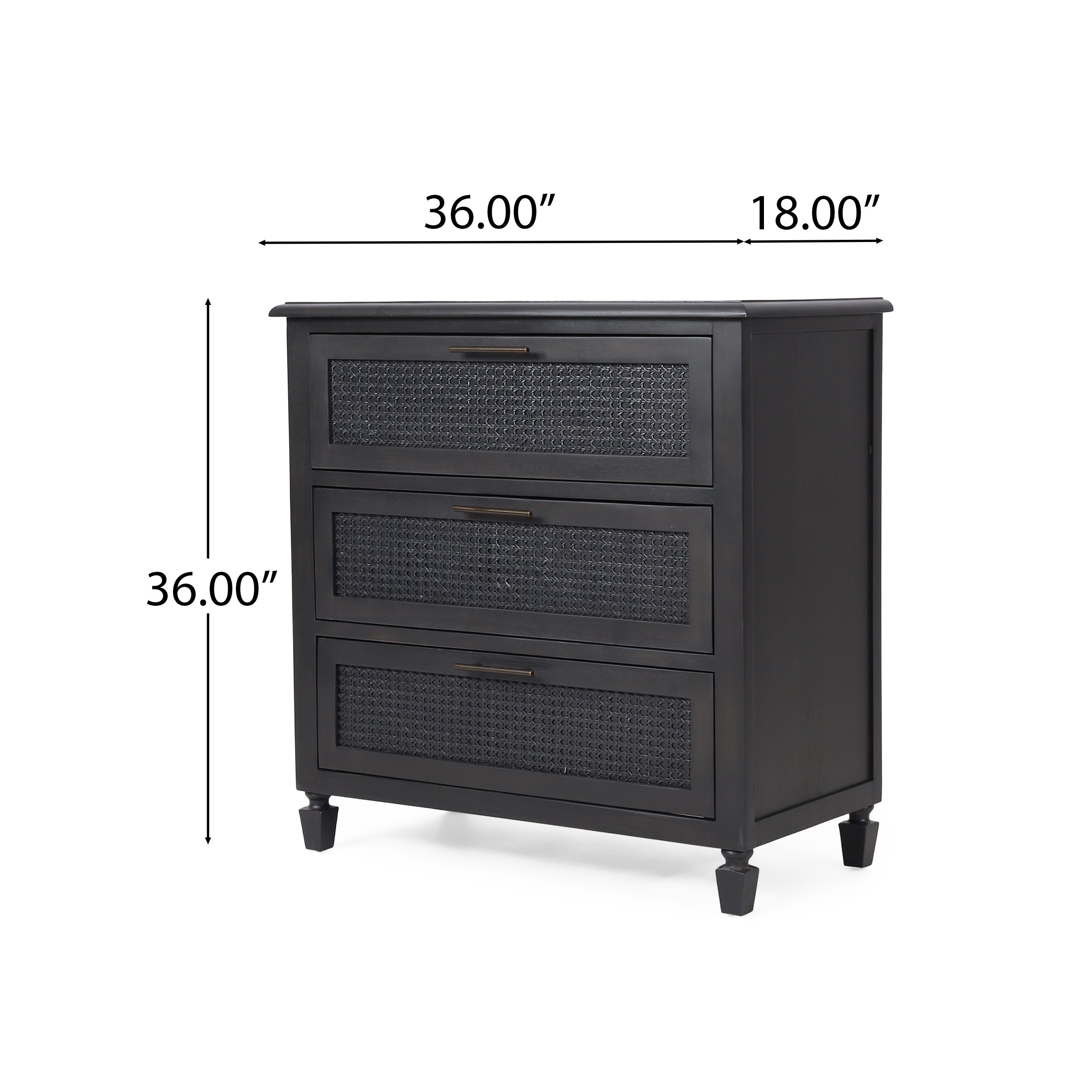 Newell Rustic Acacia Wood and Cane 3 Drawer Dresser - Grand Goldman Shop