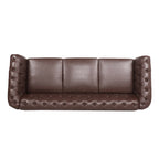 Dark Brown PU Rolled Arm Chesterfield Three Seater Sofa with Solid Wood Frame and Birch Legs - Grand Goldman Shop