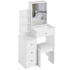 29.2' Small Space Left Bedside Cabinet Vanity Table + Cushioned Stool, Extra Large Right sliding mirror, Multi Layer High Capacity Storage, Practical Fashionable Dresser, EPA, GCC, UL Certificate - Grand Goldman Shop