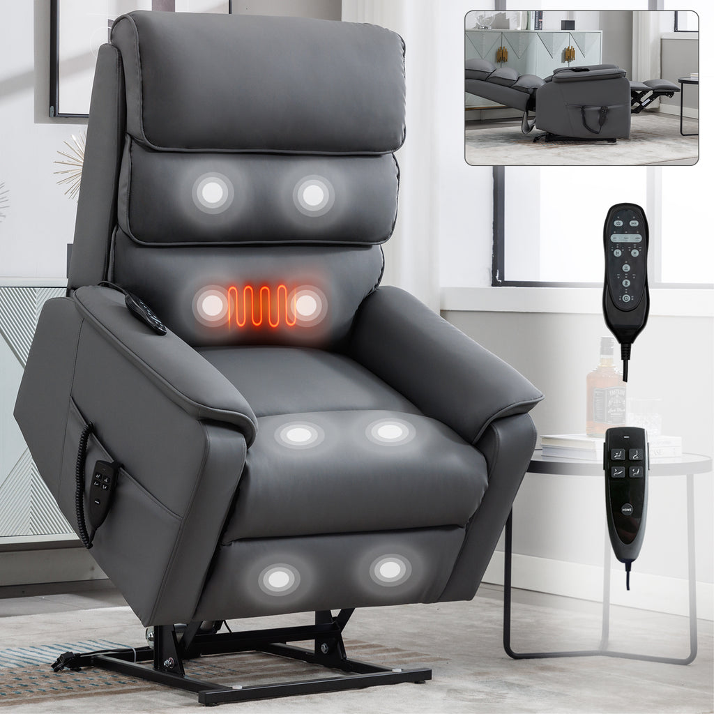 Grey Cat-proof Leather Dual Motor Infinite Position Up to 350 LBS Power Lift Recliner Chair with Power-Remote, Heat Massage and Heavy Duty Motion Mechanism - Grand Goldman Shop