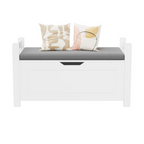 Kids Toy Box Chest White Storage Cabinet with Cushion Seat Bench Flip-Top Lid Safety Hinge for Nursery Playroom - Grand Goldm
