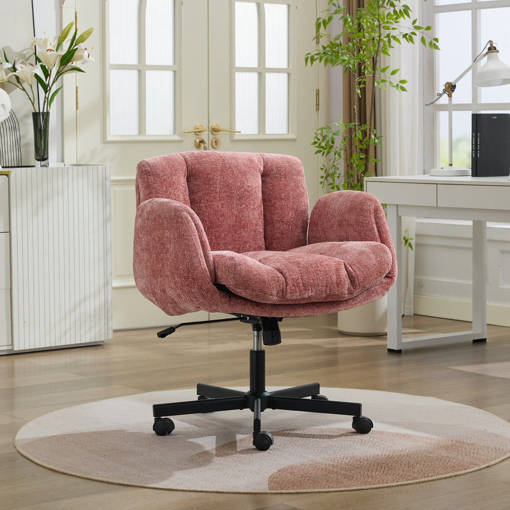 Modern Chenille Swivel Office Chair, Height Adjustable Task Chair with Convertible Multi-Position Armrests, Comfy Double Cush