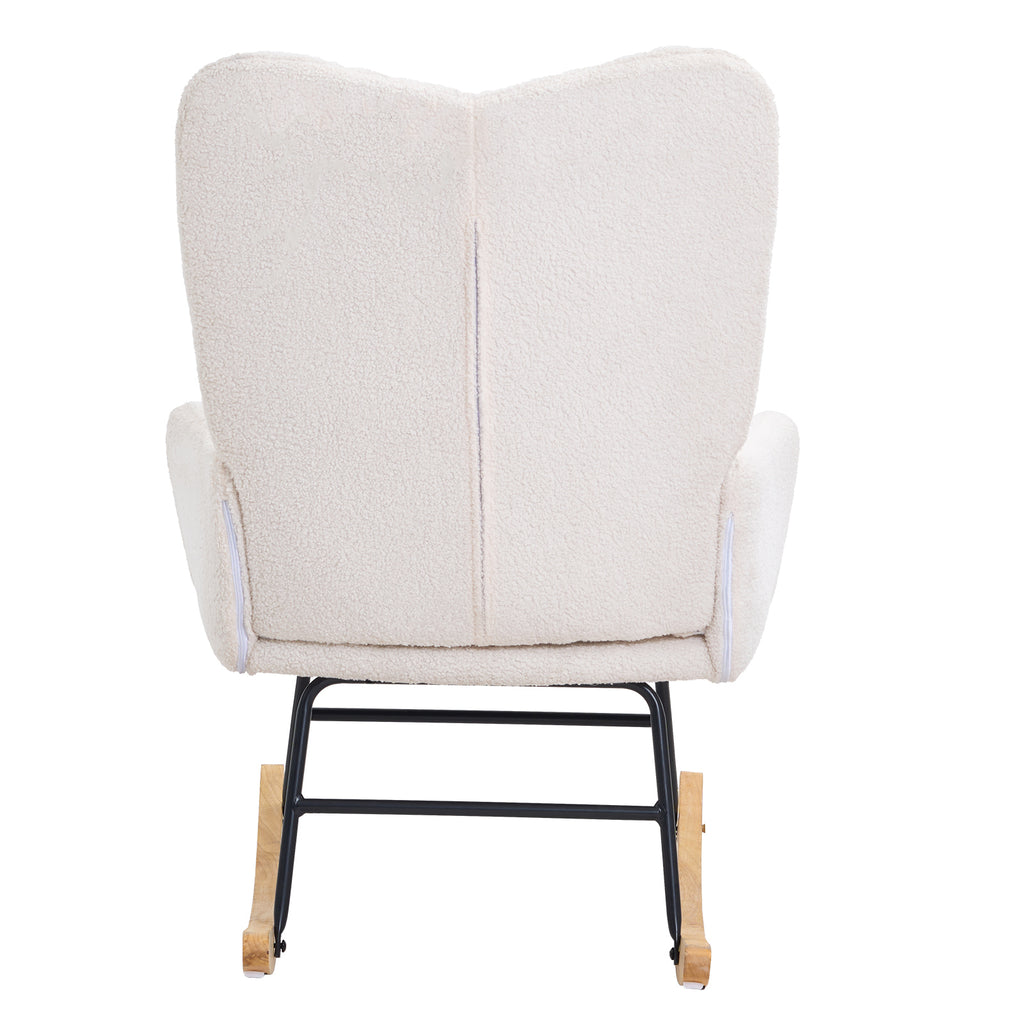 Rocking Chair Nursery, Glider Rocking Chair with Soft Seat and High Backrest, 250 lbs Weight Capacity Teddy Fabric, Upholstered Glider Rocker Chair for Nursery, Bedroom, Living Room, Ivory White - Grand Goldman Shop