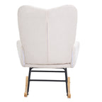 Rocking Chair Nursery, Glider Rocking Chair with Soft Seat and High Backrest, 250 lbs Weight Capacity Teddy Fabric, Upholstered Glider Rocker Chair for Nursery, Bedroom, Living Room, Ivory White - Grand Goldman Shop