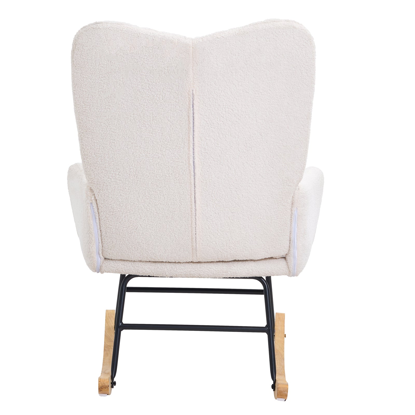 Rocking Chair Nursery, Glider Rocking Chair with Soft Seat and High Backrest, 250 lbs Weight Capacity Teddy Fabric, Upholstered Glider Rocker Chair for Nursery, Bedroom, Living Room, Ivory White - Grand Goldman Shop