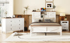 3-Pieces Bedroom Sets Full Size Farmhouse Platform Bed with Double Sliding Door Storage Headboard and Charging Station, Storage Nightstand and Dresser, White+Brown(Old SKU HL000091AAK) - Grand Goldman Shop