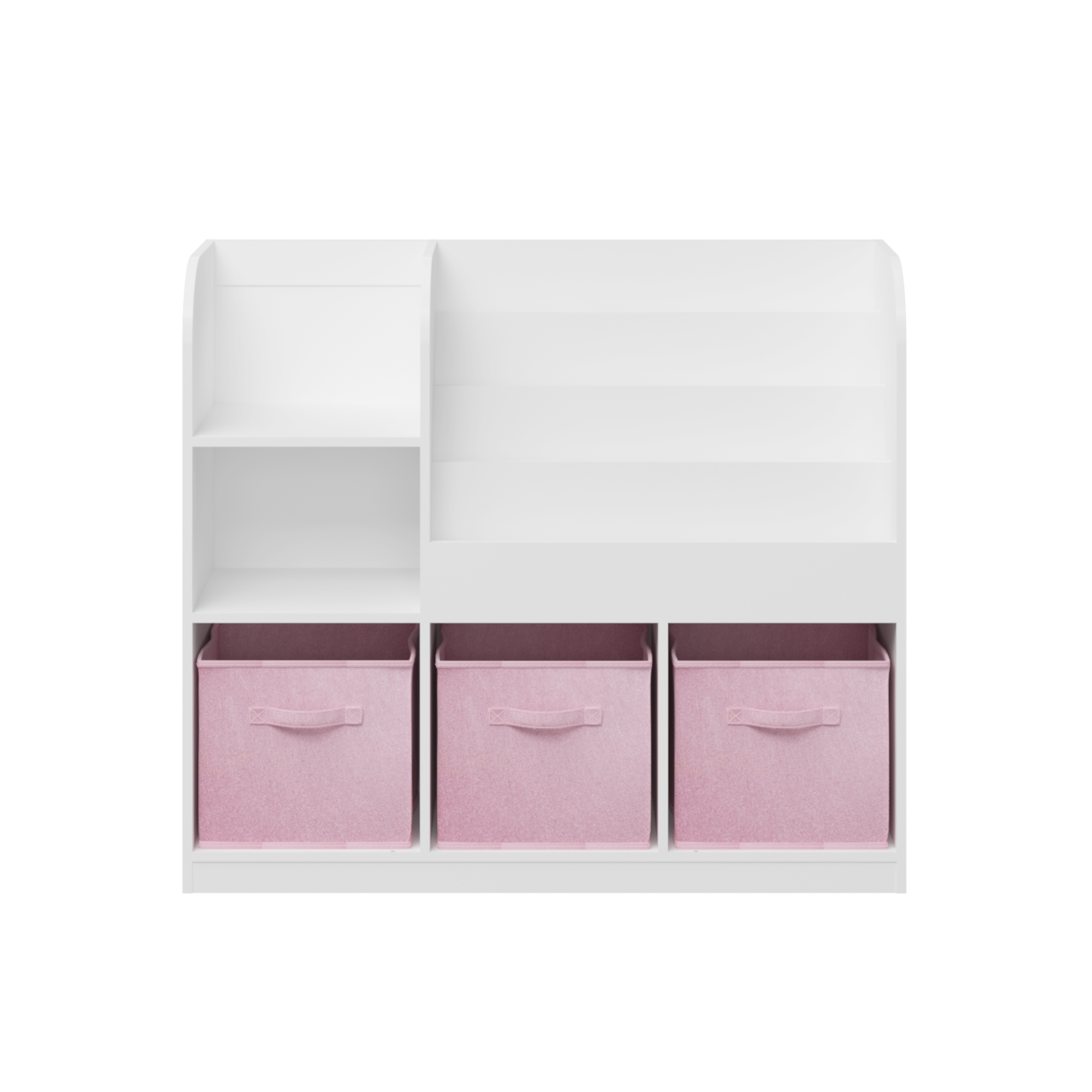 Kids Bookcase and Bookshelf with 3 Collapsible Fabric Drawers, Multifunctional White/Pink Display Stand for Bedroom, Playroom