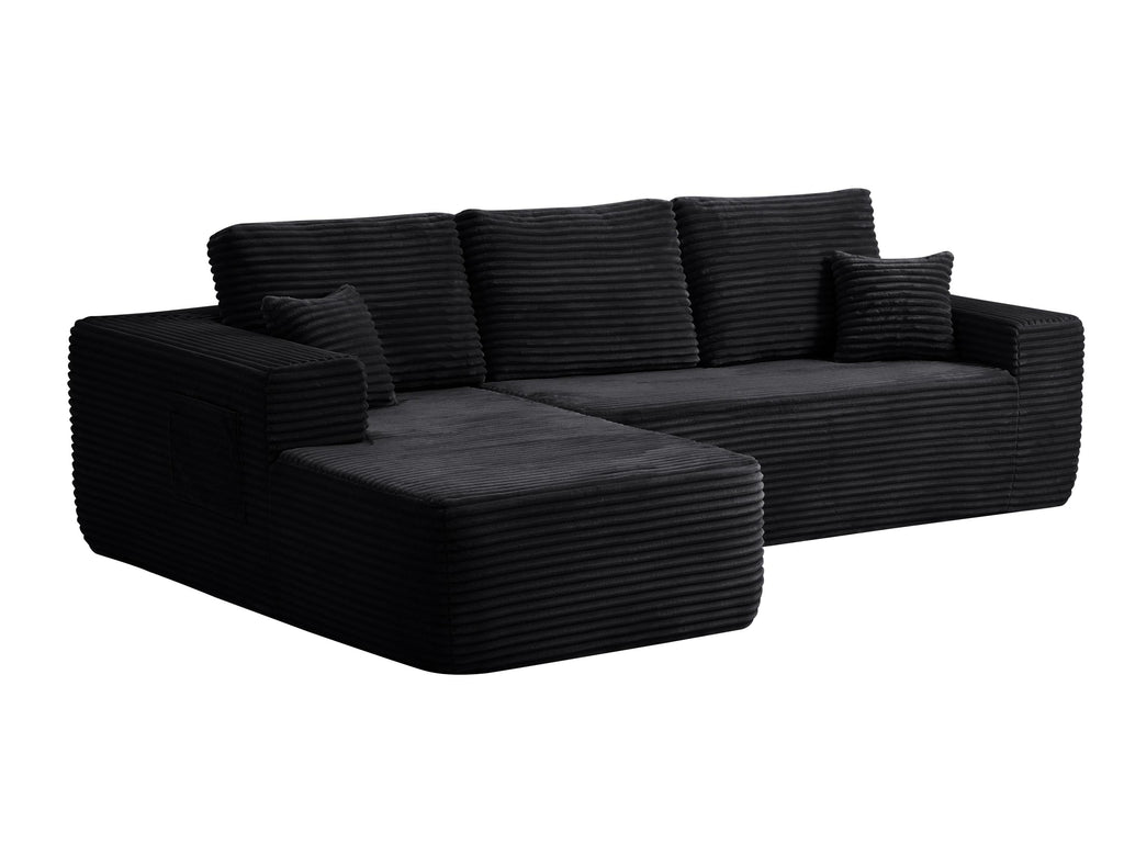 104' Cloud Sectional Sofa with L-Shape Chaise and Side Pockets , Modern Modular Design, Deep Seating, Upholstered Couch for Living Room/Bedroom, No Assembly Required (Plush Fabric), Black, Left-facing - Grand Goldman Shop