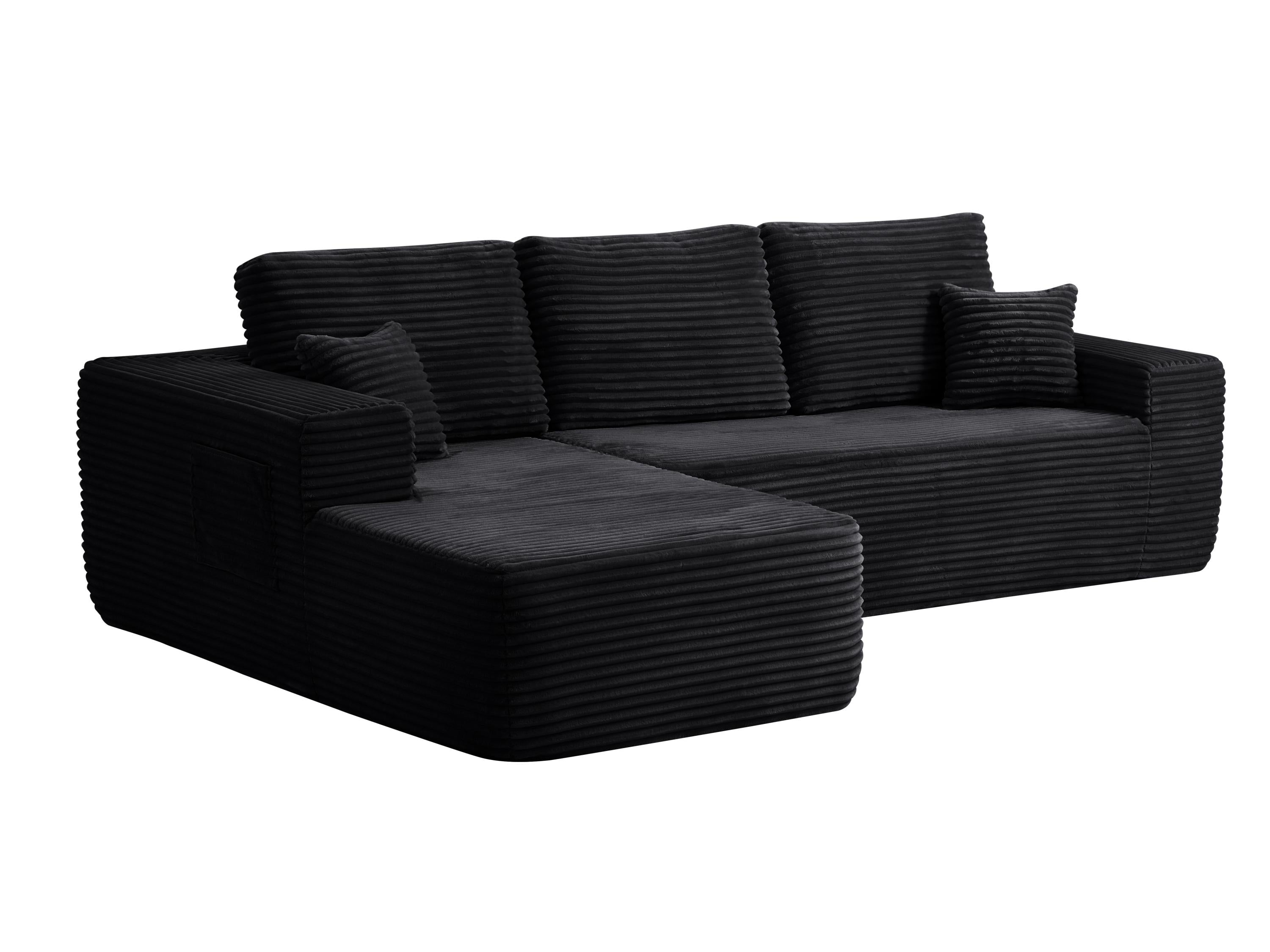 104' Cloud Sectional Sofa with L-Shape Chaise and Side Pockets , Modern Modular Design, Deep Seating, Upholstered Couch for Living Room/Bedroom, No Assembly Required (Plush Fabric), Black, Left-facing - Grand Goldman Shop