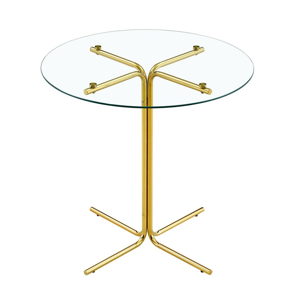 Round glass bar high table, 36 inch round bar table, tempered glass tabletop, sturdy gold chrome plated four column support, suitable for transparent round bar tables in small spaces, kitchens - Grand Goldman Shop