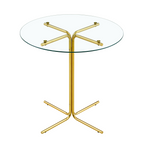 Round glass bar high table, 36 inch round bar table, tempered glass tabletop, sturdy gold chrome plated four column support, suitable for transparent round bar tables in small spaces, kitchens - Grand Goldman Shop