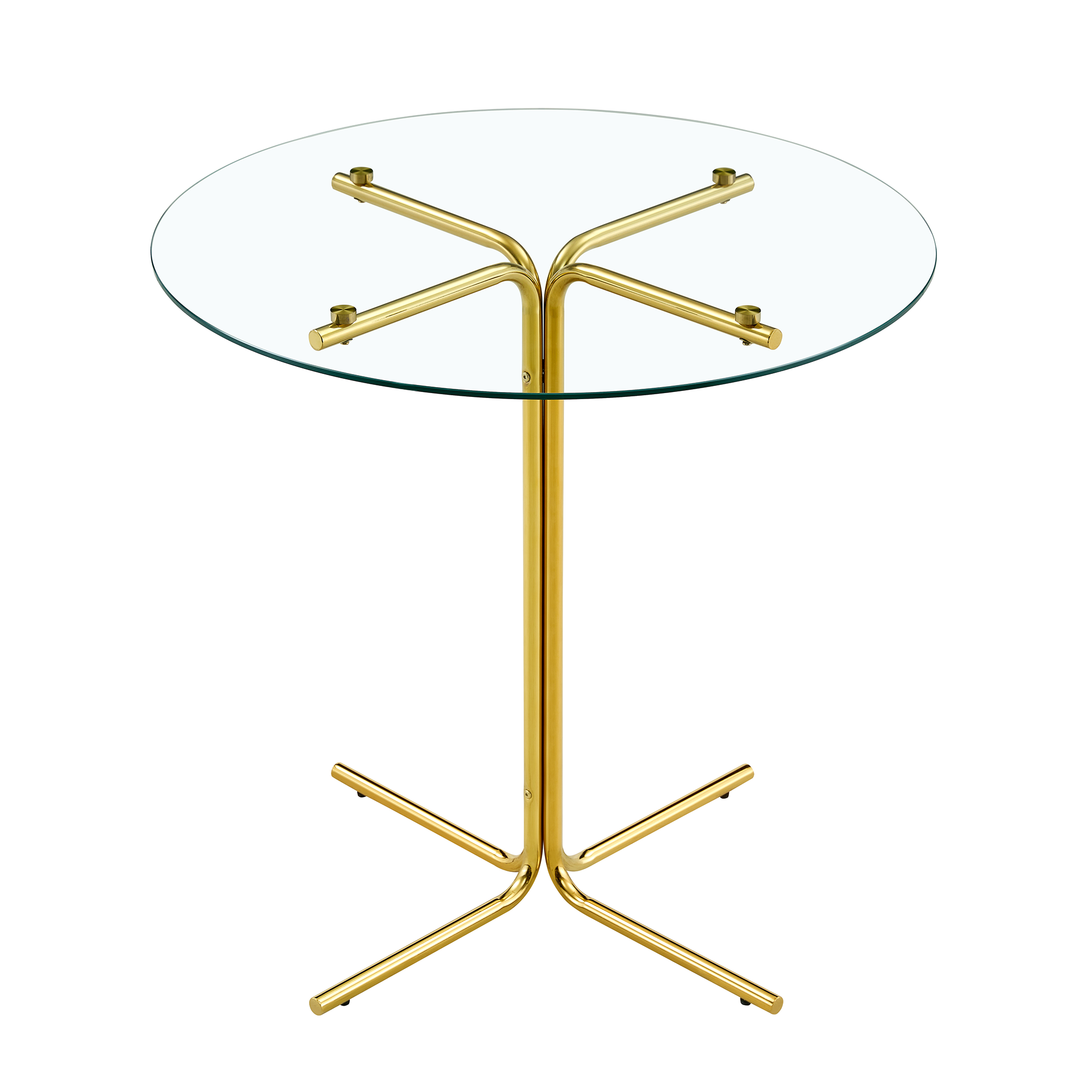 Round glass bar high table, 36 inch round bar table, tempered glass tabletop, sturdy gold chrome plated four column support, suitable for transparent round bar tables in small spaces, kitchens - Grand Goldman Shop