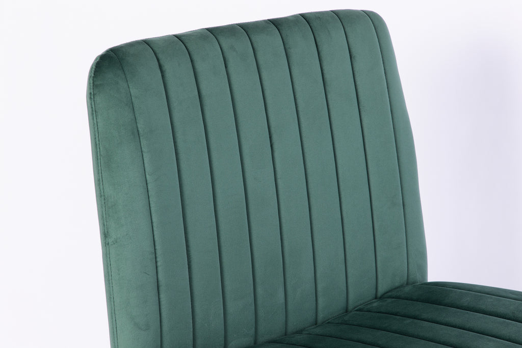 Green Velvet Criss Cross Armless Office Chair with Wheels - Comfortable & Stylish for Home Office, Meditation, and Makeup Use