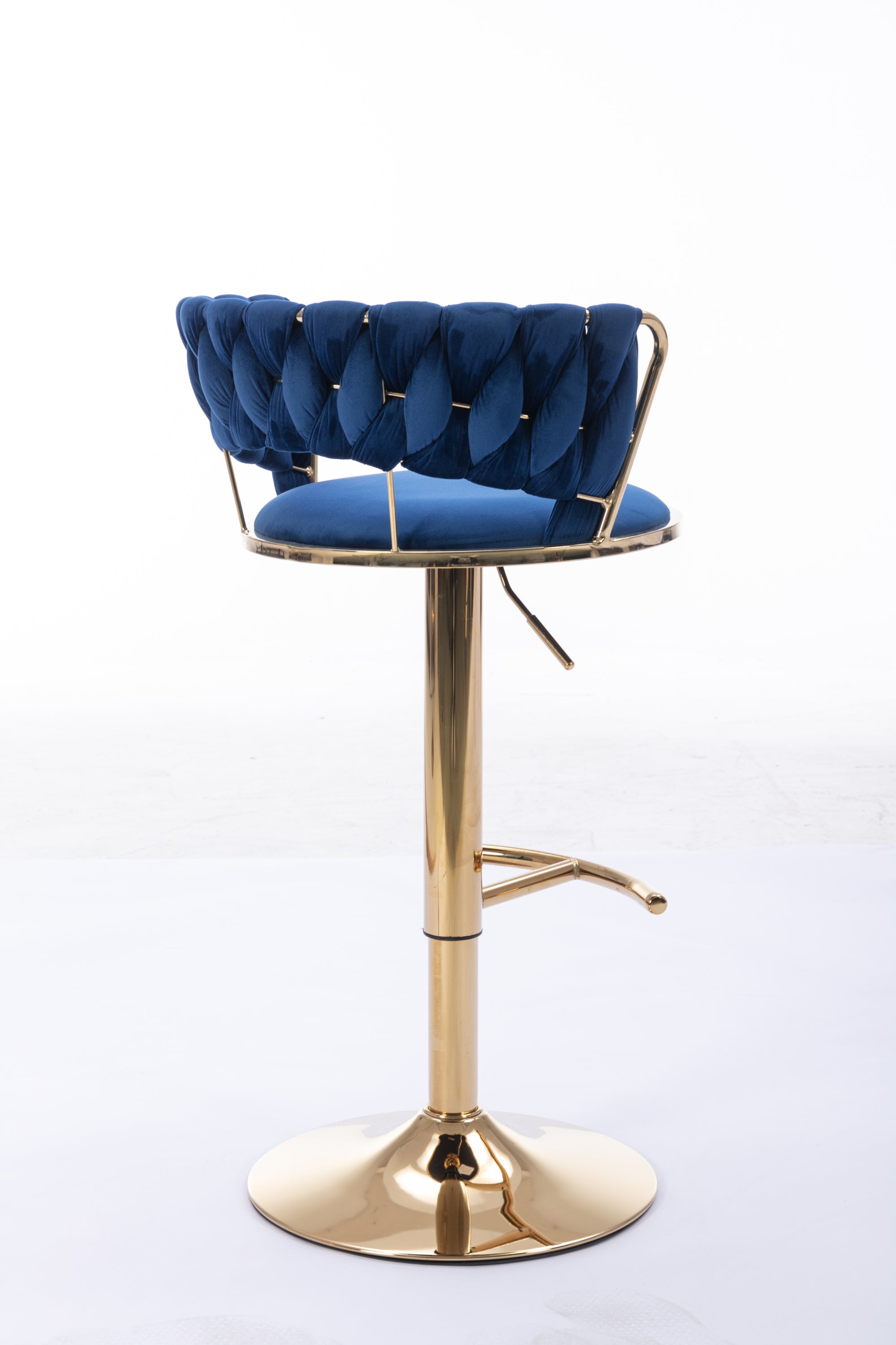 Set of 2  Bar Stools,with Chrome Footrest and Base Swivel Height Adjustable Mechanical Lifting Velvet + Golden Leg Simple Bar Stool-BLUE - Grand Goldman Shop