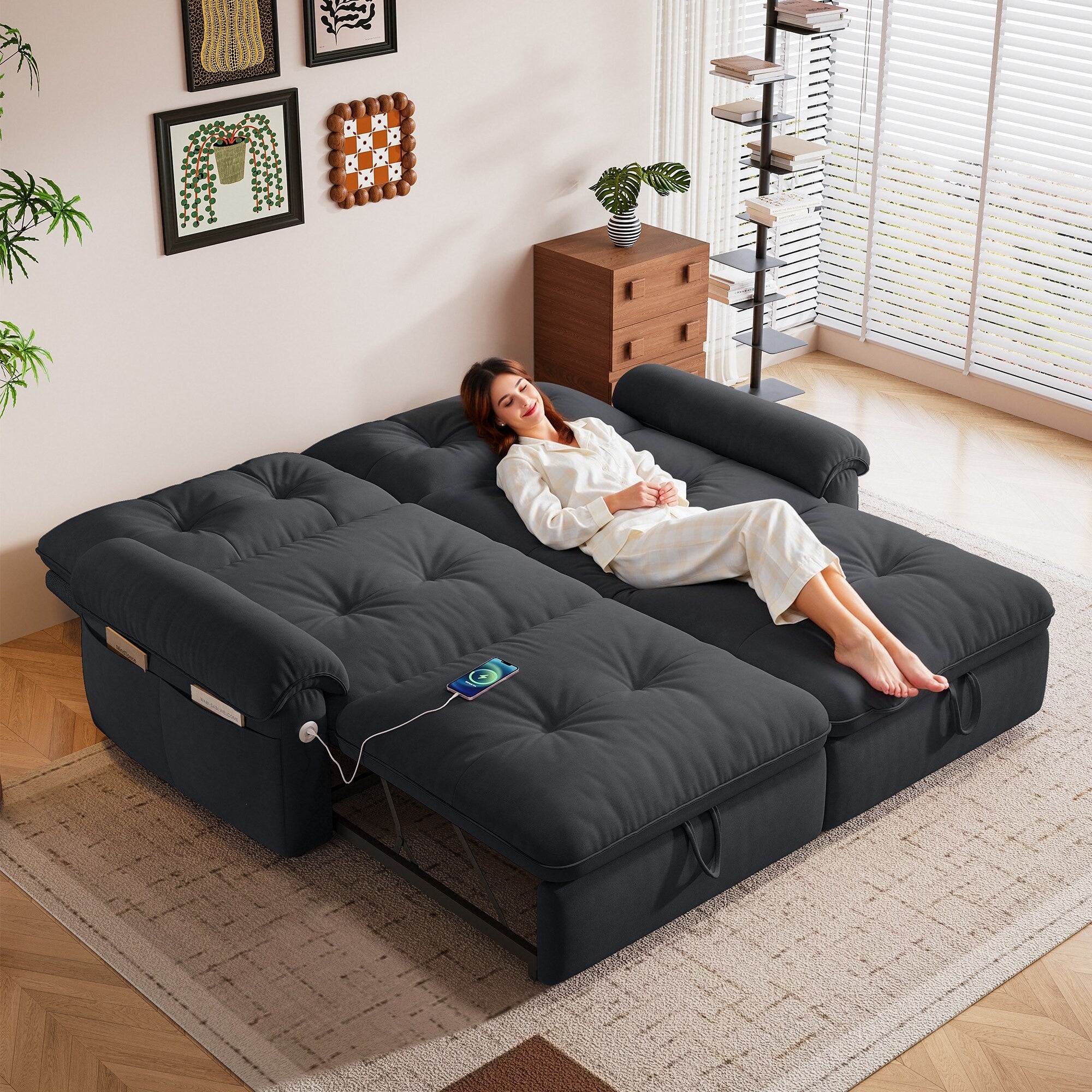 W3820S00027, a 77-inch convertible sofa bed, and a 2-in-1 piece suitable for both sitting and lying. Made of cloud-like fabric, it is applicable to living rooms, bedrooms and apart - Grand Goldman Shop