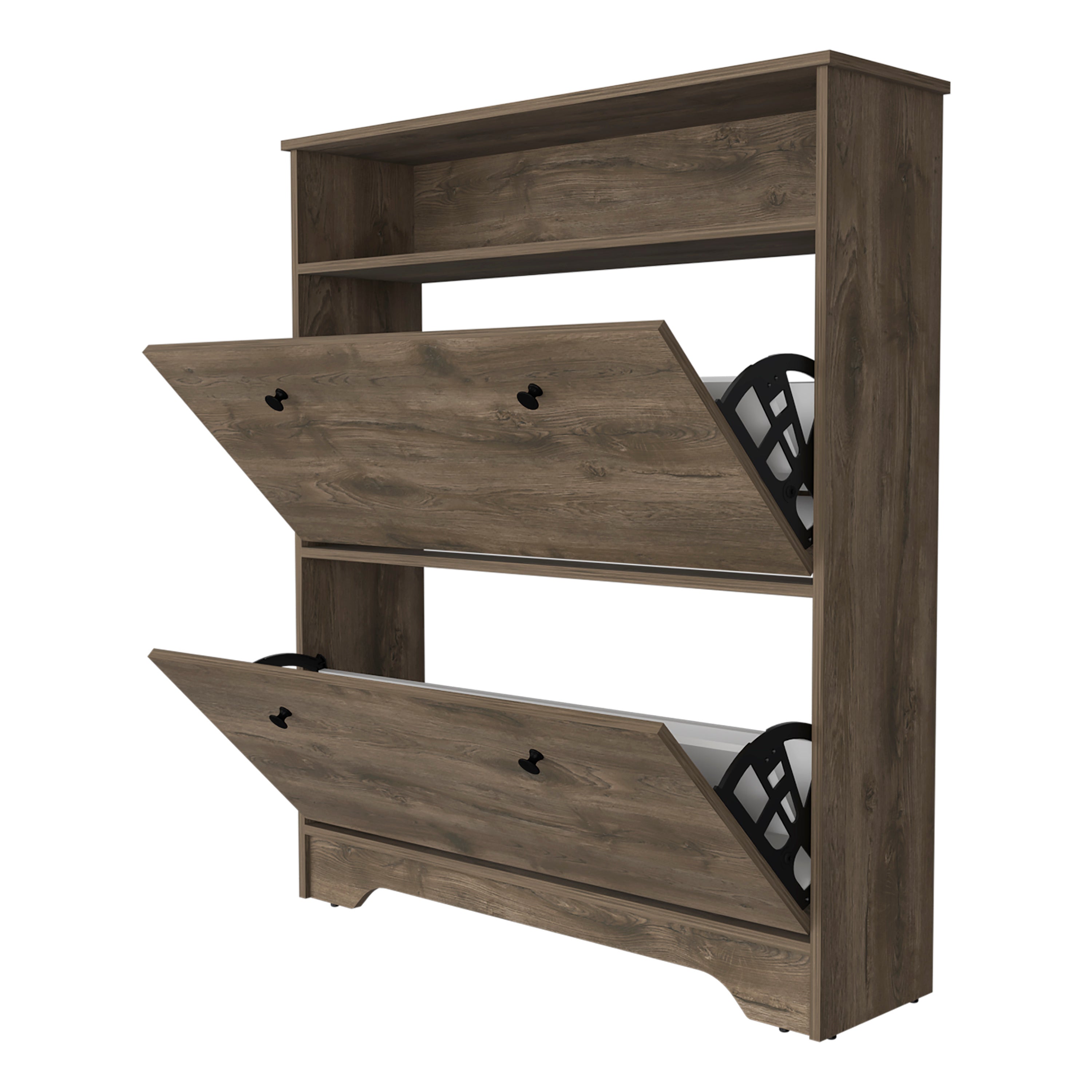 Shoe Rack Dublin, One Open Shelf, Two Extendable Cabinets, Dark Brown Finish - Grand Goldman Shop