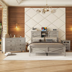 3-Pieces Bedroom Sets Queen Size Farmhouse Platform Bed with Double Sliding Door Storage Headboard and Charging Station, Storage Nightstand and Dresser, Antique Gray(Old SKU HL000092AAG) - Grand Goldman Shop