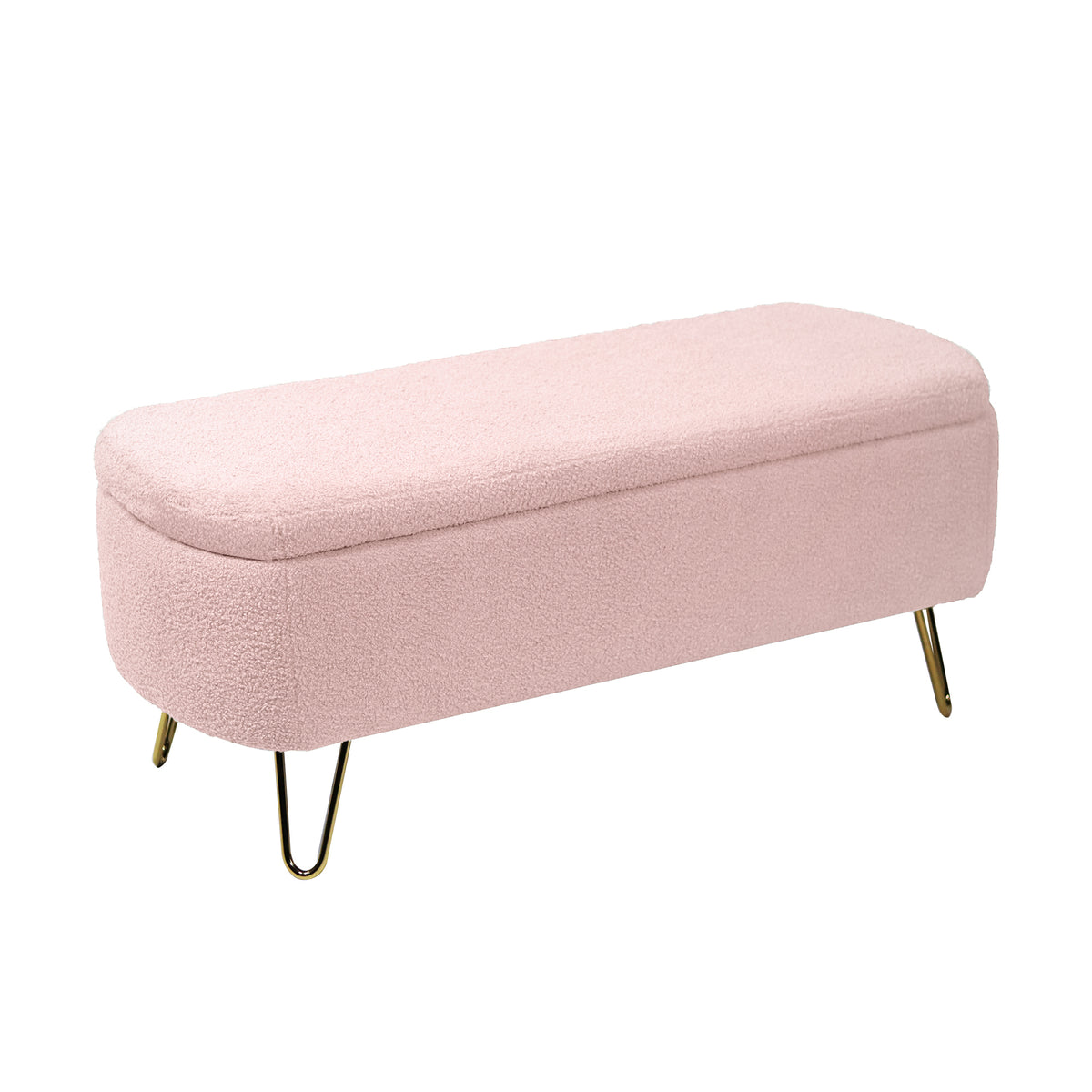 Pink Storage Ottoman Bench for End of Bed Gold Legs, Modern Grey Faux Fur Entryway Bench Upholstered Padded with Storage for Living Room Bedroom - Grand Goldman Shop