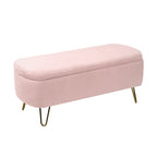 Pink Storage Ottoman Bench for End of Bed Gold Legs, Modern Grey Faux Fur Entryway Bench Upholstered Padded with Storage for Living Room Bedroom - Grand Goldman Shop