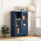 Navy Blue MDF Painted Cabinet with Glass Doors, Drawer, and Open Storage Space for Bedroom and Living Room - Grand Goldman Shop